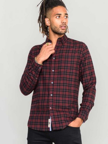D555 Holton Dark Red Checked Flannel Shirt - Chemises - Chemises Grandes Tailles Hommes