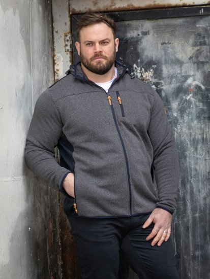 D555 Conrad Detachable Hood Bonded Fleece Zip Through Hoody TALL Bleu marine - TALL sweatshirts - Sweatshirts TALL pour hommes grands