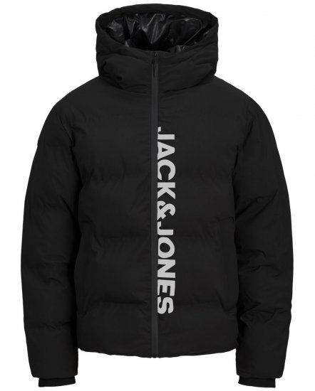 Jack & Jones Kaito Puffer Jacket Black With Print - Vestes - Vestes homme grandes tailles