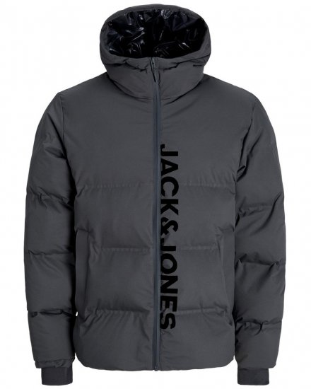 Jack & Jones Kaito Puffer Jacket Asphalt With Print - Vestes - Vestes homme grandes tailles