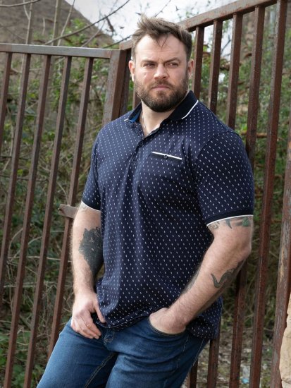 D555 Reid AOP Polo With Jacquard Collar, Pocket And Cuffs Bleu marine - Polos - Polos homme grande taille