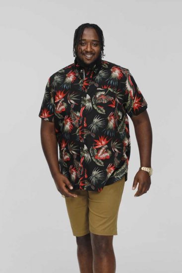 D555 LENNOX Hawaiian AO Print Shirt Black - Chemises - Chemises Grandes Tailles Hommes