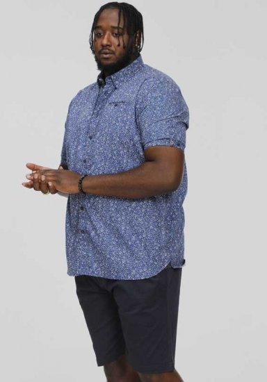 D555 KYLE S/S Micro AO Print Shirt Blue - Chemises - Chemises Grandes Tailles Hommes