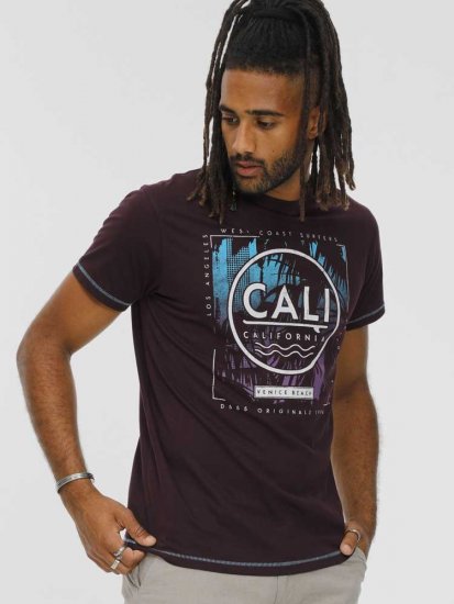 D555 NOVA Cali Surf Printed Crew Neck T-Shirt Plum - T-shirts - T-shirts Homme Grande Taille