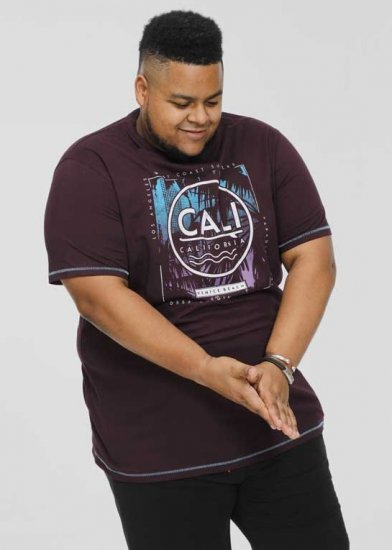 D555 NOVA Cali Surf Printed Crew Neck T-Shirt Plum - T-shirts - T-shirts Homme Grande Taille