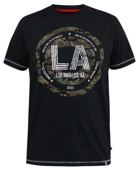 D555 BENNY LA Camo Printed Crew Neck T-Shirt Black - T-shirts - T-shirts Homme Grande Taille