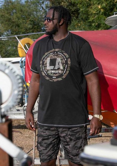 D555 BENNY LA Camo Printed Crew Neck T-Shirt Black - T-shirts - T-shirts Homme Grande Taille