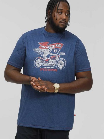 D555 BRADFORD Skeleton Biker Printed T-Shirt Navy - T-shirts - T-shirts Homme Grande Taille