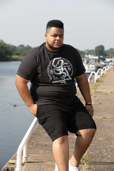 D555 CORTEX California Snake Printed Crew Neck T-Shirt Washed Black - T-shirts - T-shirts Homme Grande Taille