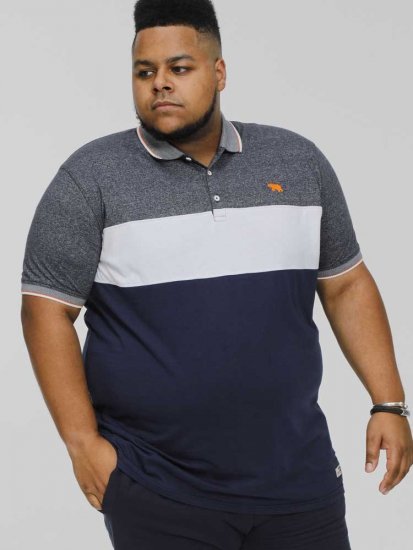 D555 EMERSON Cut And Sew Polo With Jacquard Collar Navy - Polos - Polos homme grande taille