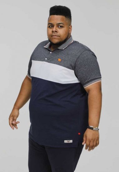 D555 EMERSON Cut And Sew Polo With Jacquard Collar Navy - Polos - Polos homme grande taille
