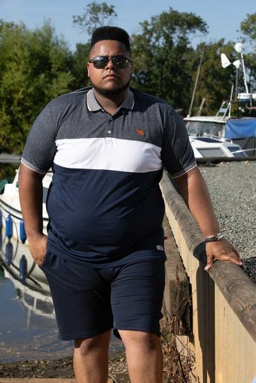 D555 EMERSON Cut And Sew Polo With Jacquard Collar Navy - Polos - Polos homme grande taille