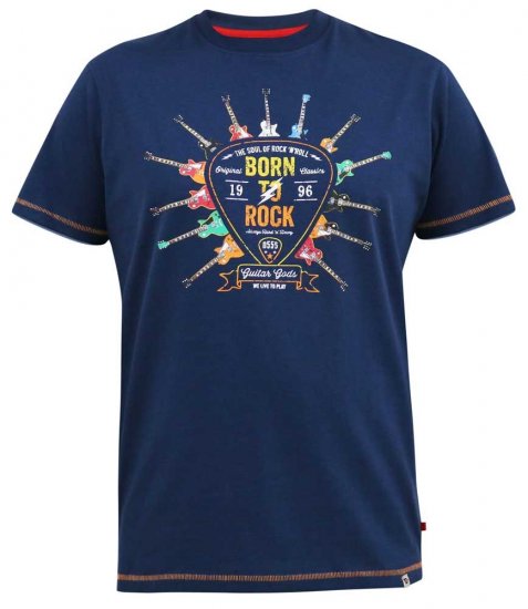 D555 COLIN Born To Rock Printed Crew Neck T-Shirt French Navy - T-shirts - T-shirts Homme Grande Taille