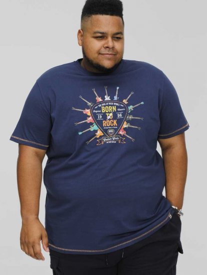 D555 COLIN Born To Rock Printed Crew Neck T-Shirt French Navy - T-shirts - T-shirts Homme Grande Taille