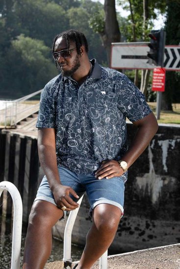 D555 ROLAND Printed Polo Shirt Navy - Polos - Polos homme grande taille