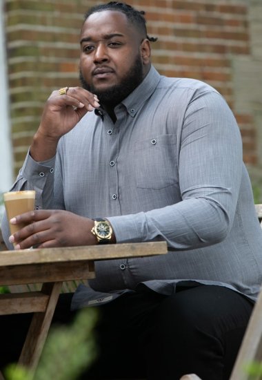 D555 RADCLIFFE Cross Hatch Soft Touch Slub Long Sleeve Shirt With Chest Patch Pocket Charcoal - Chemises - Chemises Grandes Tailles Hommes