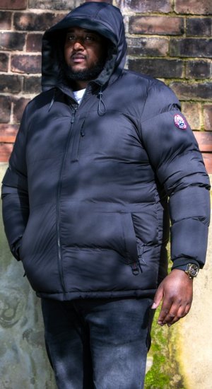 D555 DOMENIC Quilted Puffer Jacket With Half Micro Fleece Lining And Hood Black - Vestes - Vestes homme grandes tailles