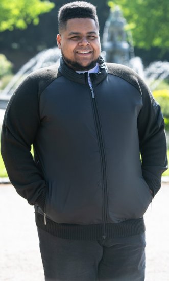 D555 MARSDEN Hybrid Knitted Jacket With Bonded Fleece Lining Black - Vestes - Vestes homme grandes tailles