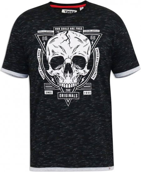 D555 DARREN Skull Printed T-Shirt With Double Layer On Hem & Cuff Black Reno - T-shirts - T-shirts Homme Grande Taille