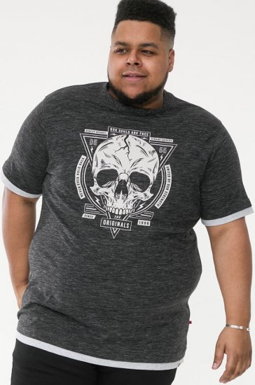D555 DARREN Skull Printed T-Shirt With Double Layer On Hem & Cuff Black Reno - T-shirts - T-shirts Homme Grande Taille