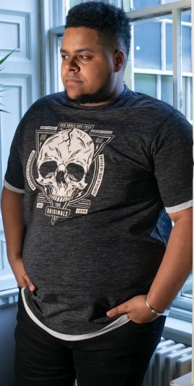 D555 DARREN Skull Printed T-Shirt With Double Layer On Hem & Cuff Black Reno - T-shirts - T-shirts Homme Grande Taille
