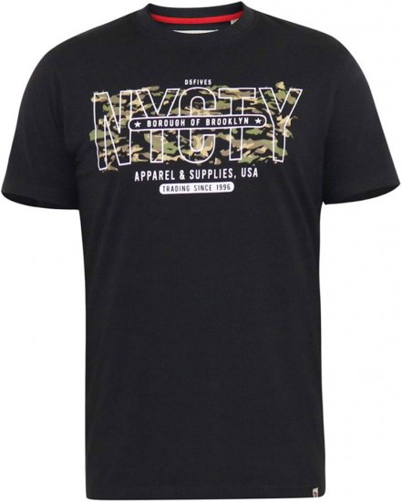 D555 EDWALTON NYCTY Camo Printed Crew Neck T-Shirt Washed Black - T-shirts - T-shirts Homme Grande Taille