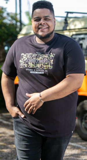 D555 EDWALTON NYCTY Camo Printed Crew Neck T-Shirt Washed Black - T-shirts - T-shirts Homme Grande Taille