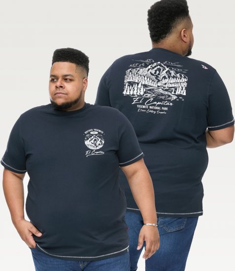 D555 GRAHAM YOSEMITE Chest And Back Printed Crew Neck T-Shirt Navy - T-shirts - T-shirts Homme Grande Taille