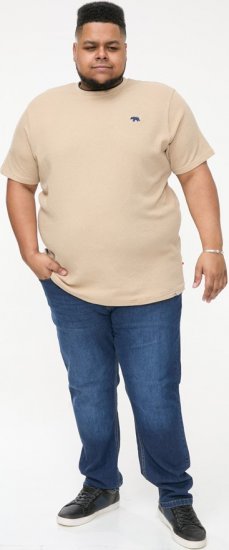D555 SANDFORD Double Layer On Neck Ribs And Hem Waffle Textured T-Shirt Beige - T-shirts - T-shirts Homme Grande Taille