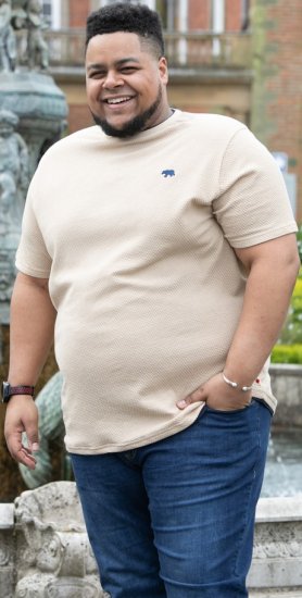 D555 SANDFORD Double Layer On Neck Ribs And Hem Waffle Textured T-Shirt Beige - T-shirts - T-shirts Homme Grande Taille