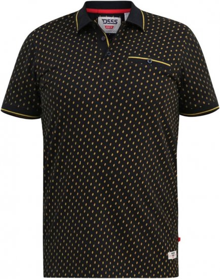 D555 RAUL AOP Jersey Polo With Jacquard Collar, Ribs And Chest Pocket Black - Polos - Polos homme grande taille