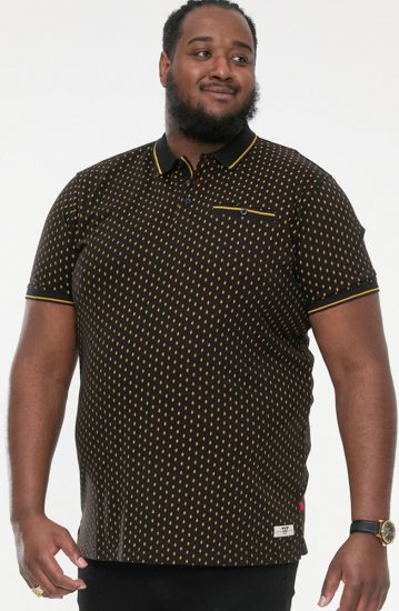 D555 RAUL AOP Jersey Polo With Jacquard Collar, Ribs And Chest Pocket Black - Polos - Polos homme grande taille