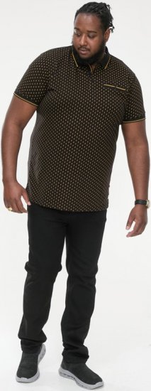 D555 RAUL AOP Jersey Polo With Jacquard Collar, Ribs And Chest Pocket Black - Polos - Polos homme grande taille