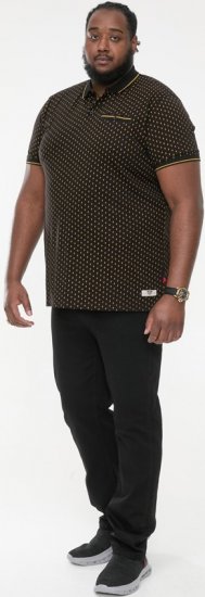 D555 RAUL AOP Jersey Polo With Jacquard Collar, Ribs And Chest Pocket Black - Polos - Polos homme grande taille