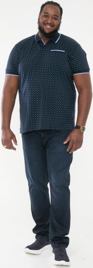 D555 OAKLEY AOP Jersey Polo With Jacquard Collar, Ribs And Chest Pocket Navy - Polos - Polos homme grande taille