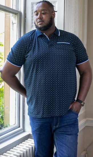 D555 OAKLEY AOP Jersey Polo With Jacquard Collar, Ribs And Chest Pocket Navy - Polos - Polos homme grande taille