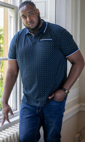 D555 OAKLEY AOP Jersey Polo With Jacquard Collar, Ribs And Chest Pocket Navy - Polos - Polos homme grande taille