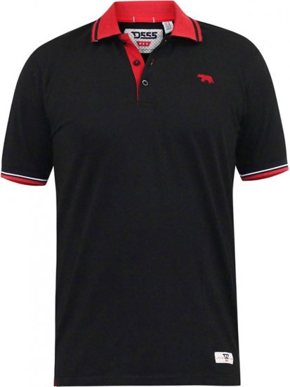 D555 CHESTER Pique Polo With Red Collar With Tipping Detail And Chest Embroidery Black - Polos - Polos homme grande taille