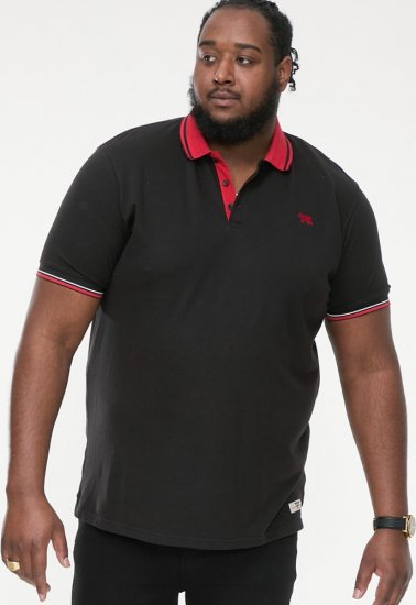D555 CHESTER Pique Polo With Red Collar With Tipping Detail And Chest Embroidery Black - Polos - Polos homme grande taille