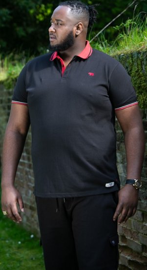 D555 CHESTER Pique Polo With Red Collar With Tipping Detail And Chest Embroidery Black - Polos - Polos homme grande taille