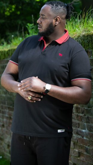 D555 CHESTER Pique Polo With Red Collar With Tipping Detail And Chest Embroidery Black - Polos - Polos homme grande taille