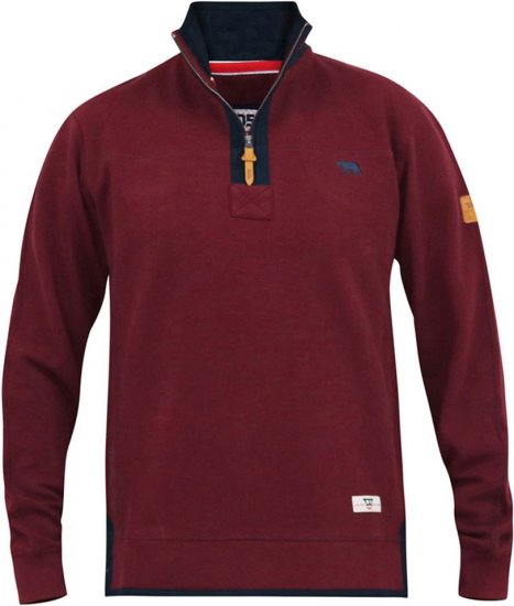 D555 HIRALDO Quarter Neck Pique Fleece Sweatshirt With Chest Embroidery Red - Sweatshirts & hoodies - Sweatshirts/Hoodies grande taille homme