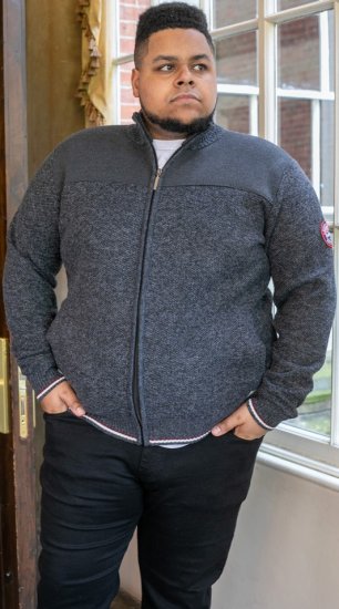 D555 ABERDARE Knitted Zip Through Sweater With Bonded Check Lining Charcoal Marl - Sweatshirts & hoodies - Sweatshirts/Hoodies grande taille homme