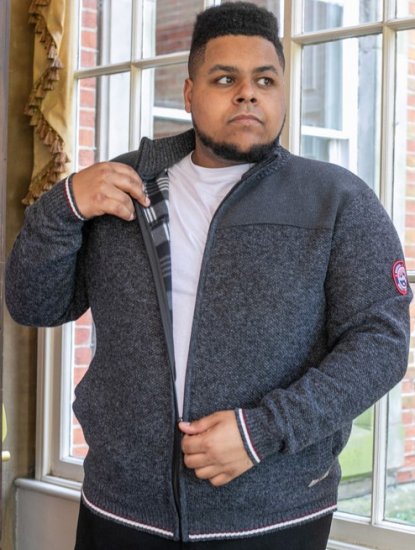 D555 ABERDARE Knitted Zip Through Sweater With Bonded Check Lining Charcoal Marl - Sweatshirts & hoodies - Sweatshirts/Hoodies grande taille homme