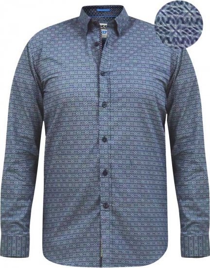 D555 MANGALA Geometric AOP Long Sleeve Shirt With Concealed Button Down Collar Navy - Chemises - Chemises Grandes Tailles Hommes