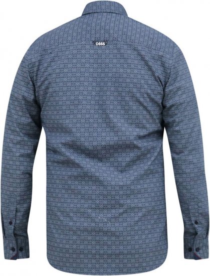 D555 MANGALA Geometric AOP Long Sleeve Shirt With Concealed Button Down Collar Navy - Chemises - Chemises Grandes Tailles Hommes