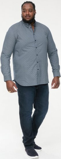 D555 MANGALA Geometric AOP Long Sleeve Shirt With Concealed Button Down Collar Navy - Chemises - Chemises Grandes Tailles Hommes