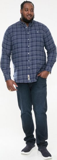 D555 SONNY Navy Check Long Sleeve Shirt With Chest Patch Pocket & Button Down Collar Navy Check - Chemises - Chemises Grandes Tailles Hommes