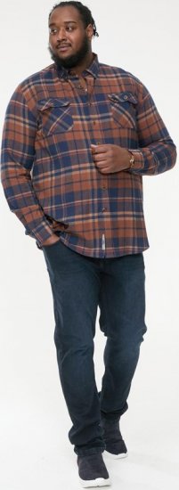 D555 SHERLOCK Check Overshirt With Two Patch Pockets & Button Down Collar Navy - Chemises - Chemises Grandes Tailles Hommes