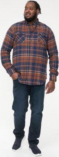 D555 SHERLOCK Check Overshirt With Two Patch Pockets & Button Down Collar Navy - Chemises - Chemises Grandes Tailles Hommes